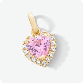 10K Gold Pink CZ Heart Charm