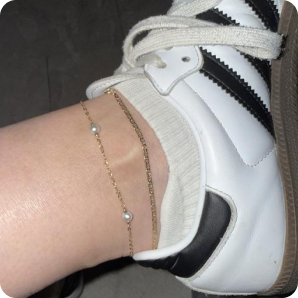 10K Solid Gold Freshwater Cultured Pearl Cable Chain Anklet - 10"