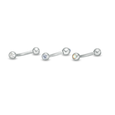 Solid and Tube Stainless Steel Crystal Three Piece Curved Barbell Set