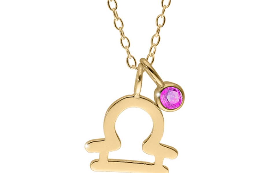 14K Yellow Gold Plated Birthstone Zodiac Pendant - 18"