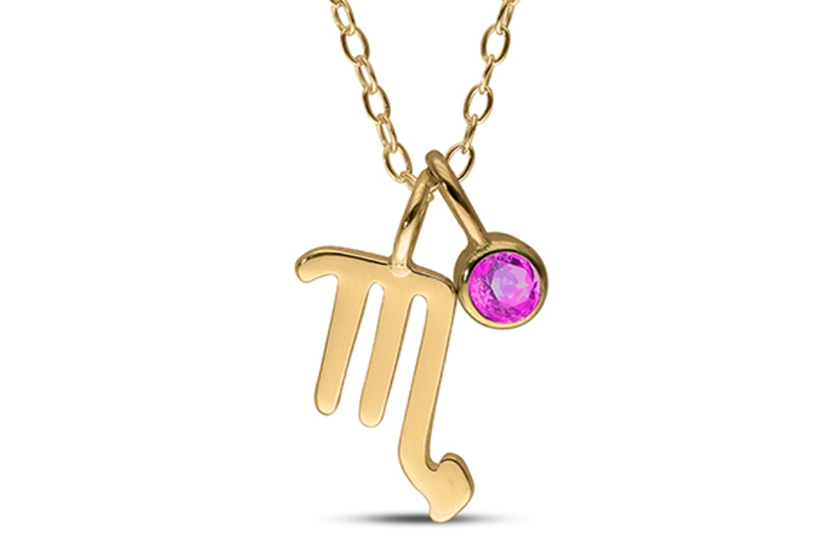 14K Yellow Gold Plated Birthstone Zodiac Pendant - 18"