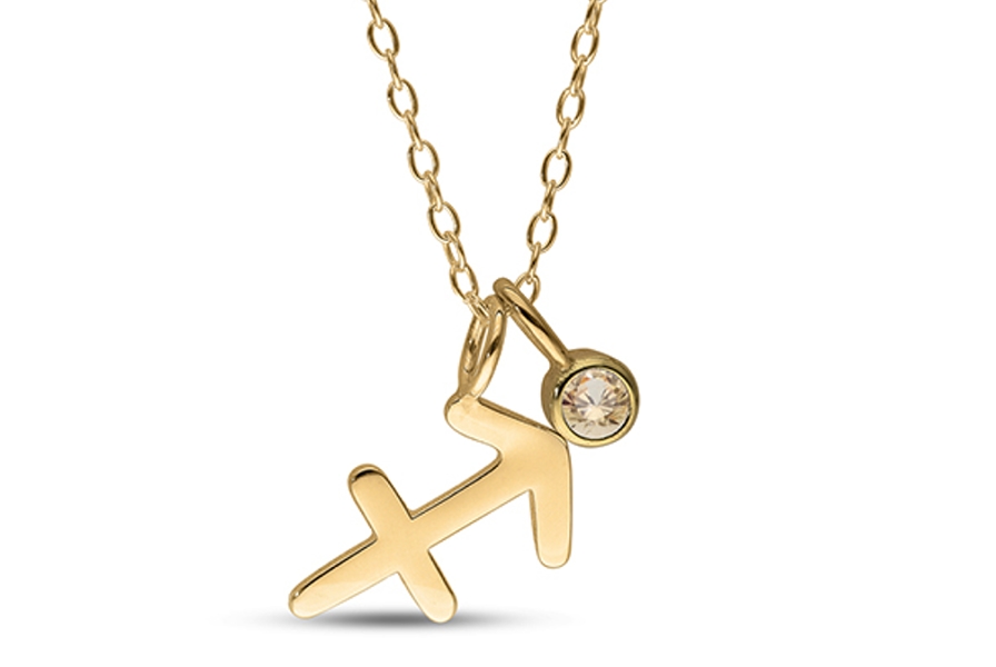 14K Yellow Gold Plated Birthstone Zodiac Pendant - 18"