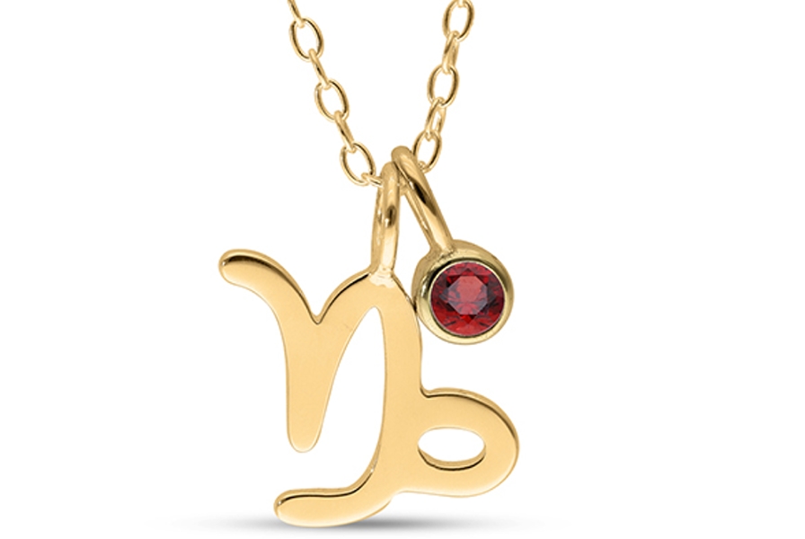 14K Yellow Gold Plated Birthstone Zodiac Pendant - 18"