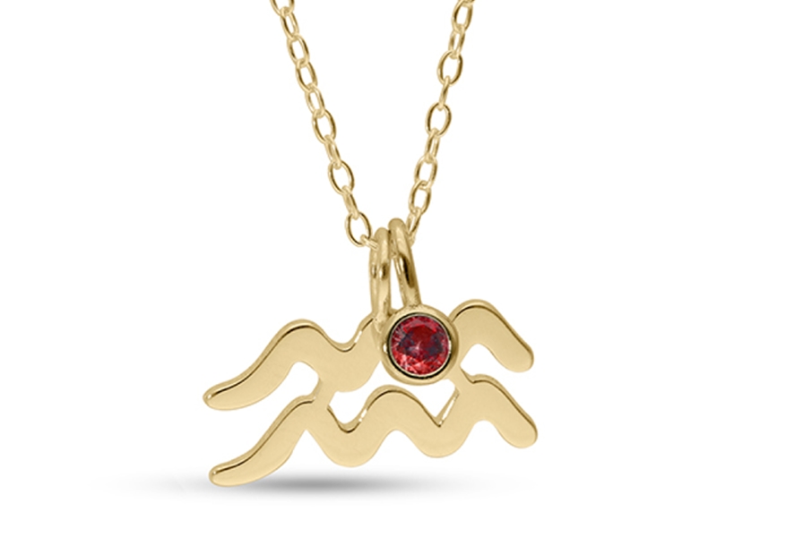 14K Yellow Gold Plated Birthstone Zodiac Pendant - 18"