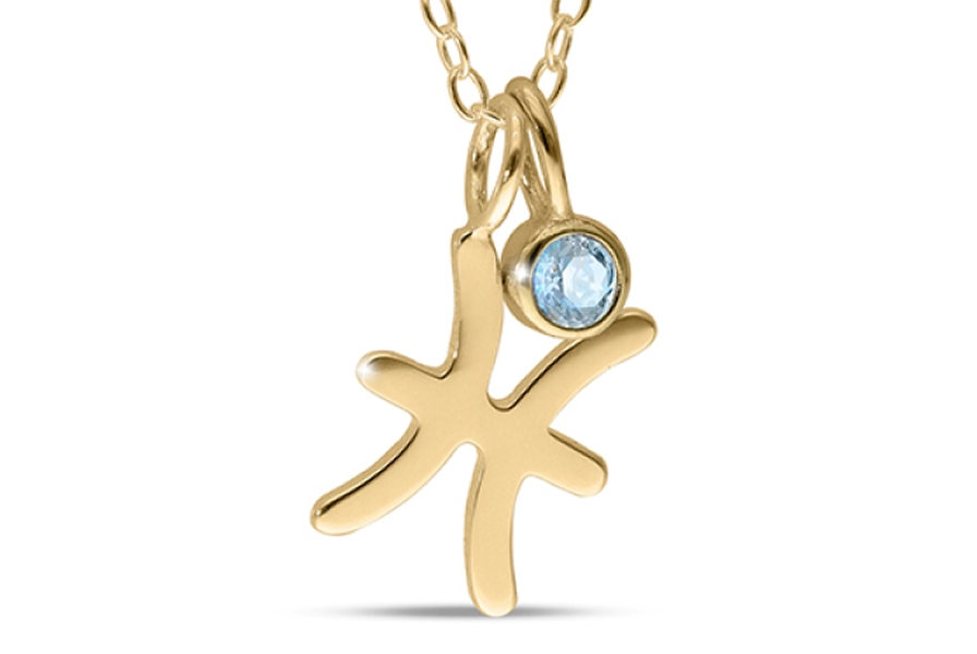 14K Yellow Gold Plated Birthstone Zodiac Pendant - 18"