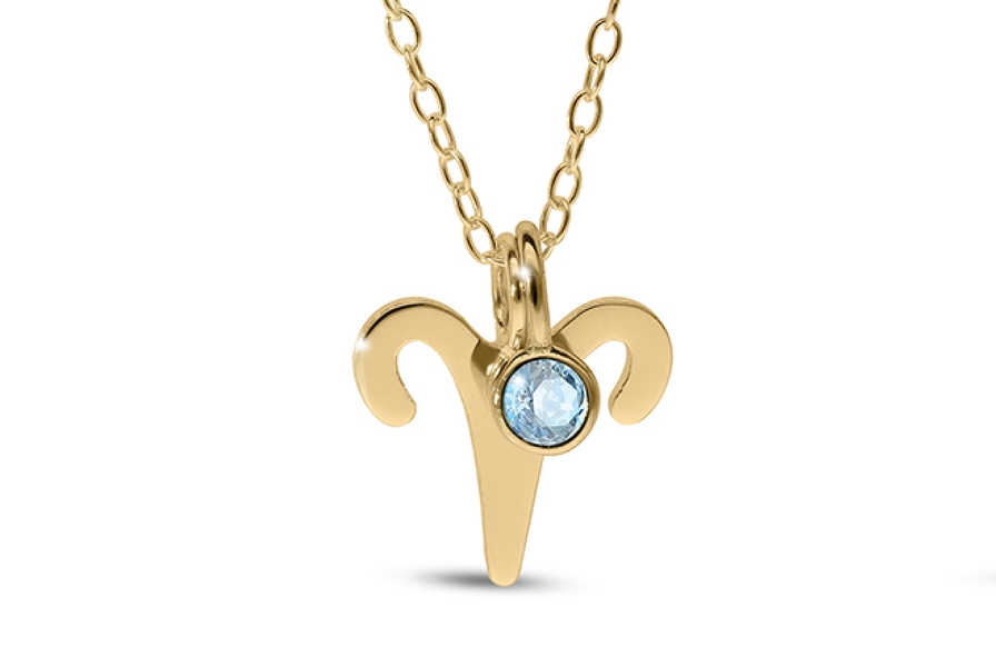 14K Yellow Gold Plated Birthstone Zodiac Pendant - 18"