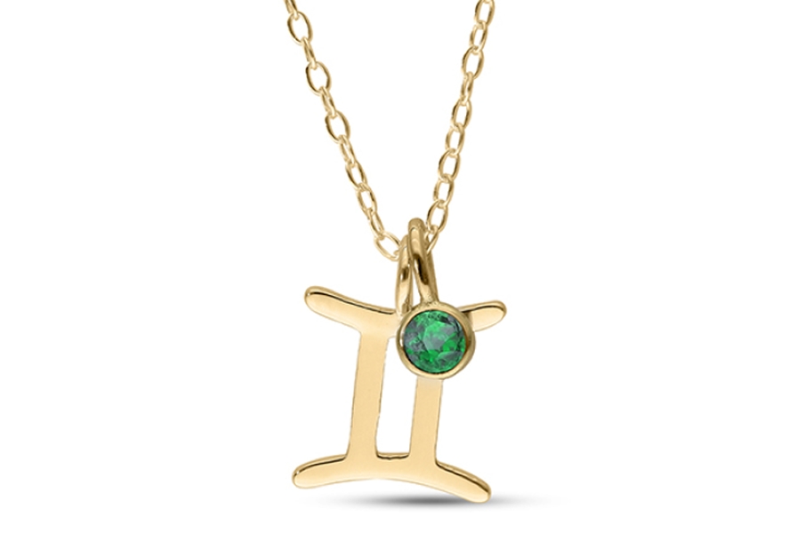 14K Yellow Gold Plated Birthstone Zodiac Pendant - 18"
