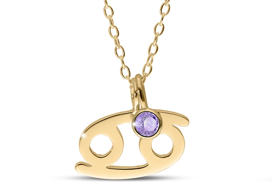 14K Yellow Gold Plated Birthstone Zodiac Pendant - 18"