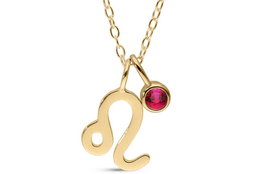 14K Yellow Gold Plated Birthstone Zodiac Pendant - 18"