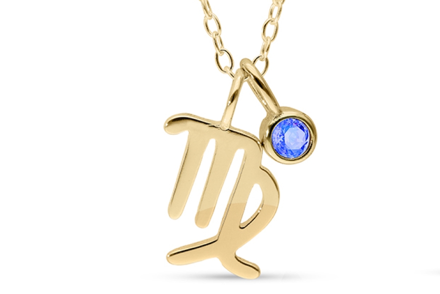 14K Yellow Gold Plated Birthstone Zodiac Pendant - 18"