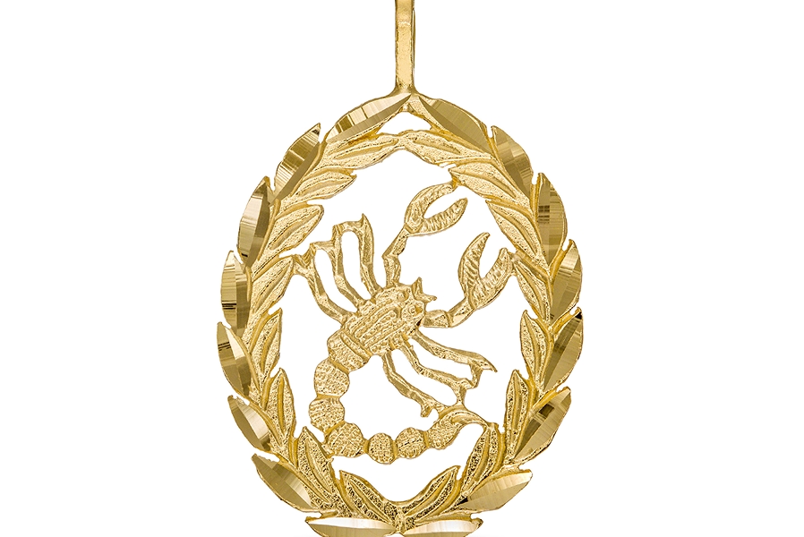 Garland Wreath Frame Scorpio Necklace Charm in 10K Gold Casting Solid