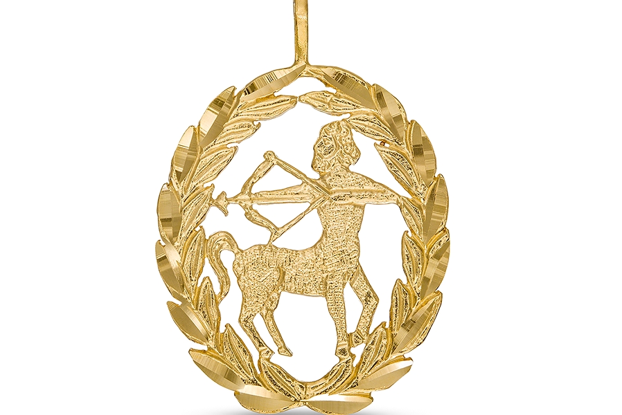 Garland Wreath Frame Sagittarius Necklace Charm in 10K Gold Casting Solid