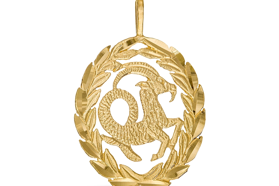 Garland Wreath Frame Capricorn Necklace Charm in 10K Gold Casting Solid