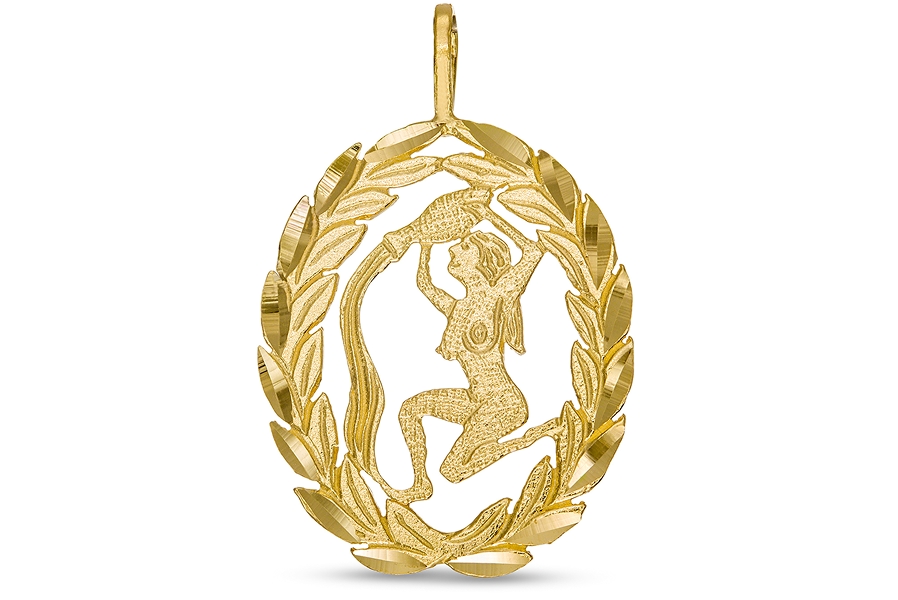 Garland Wreath Frame Aquarius Necklace Charm in 10K Gold Casting Solid