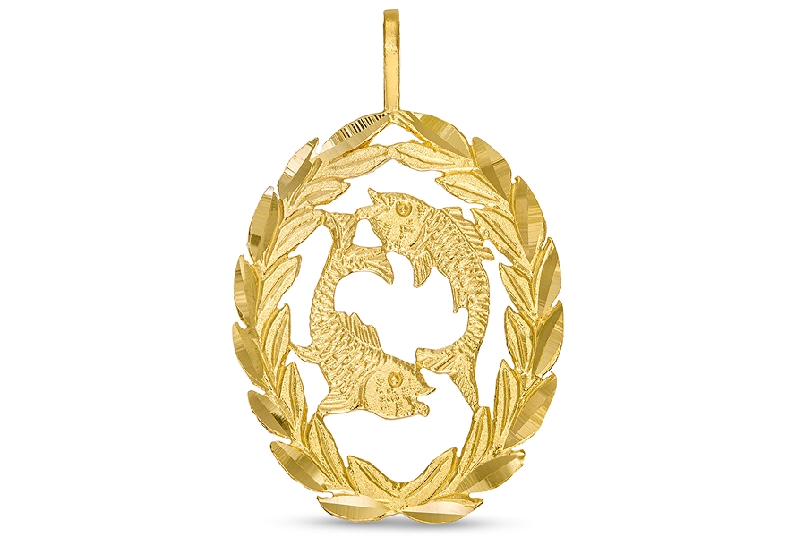 Garland Wreath Frame Pisces Necklace Charm in 10K Gold Casting Solid