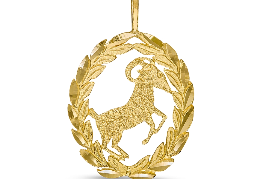 Garland Wreath Frame Aries Necklace Charm in 10K Gold Casting Solid