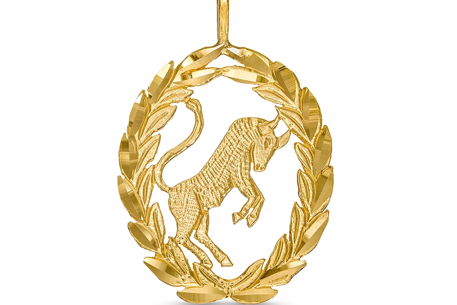 Garland Wreath Frame Taurus Necklace Charm in 10K Gold Casting Solid
