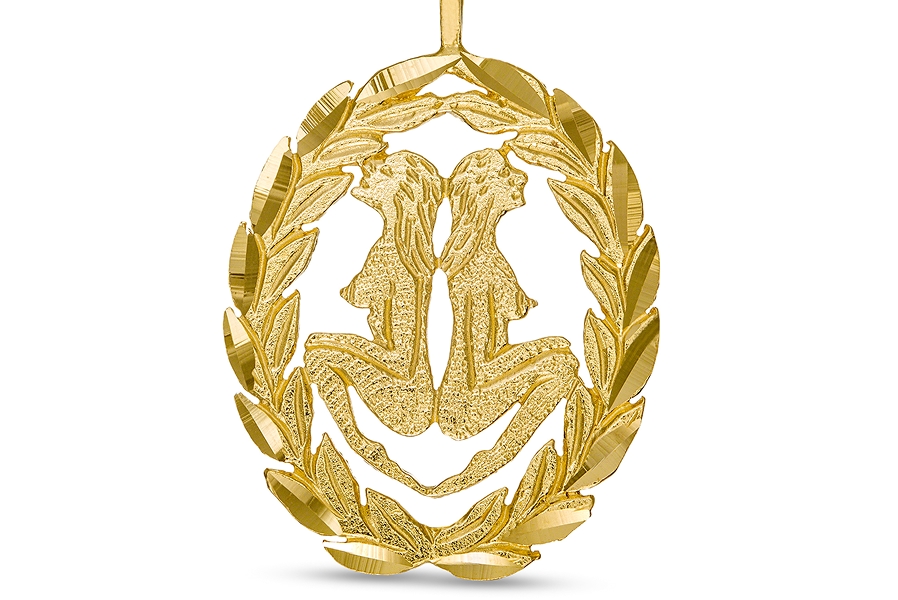 Garland Wreath Frame Gemini Necklace Charm in 10K Gold Casting Solid