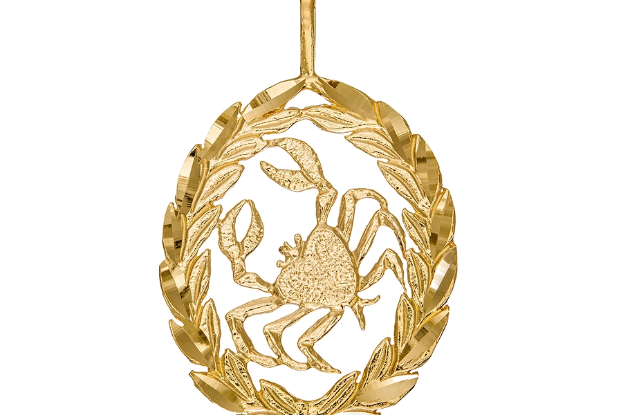 Garland Wreath Frame Cancer Necklace Charm in 10K Gold Casting Solid